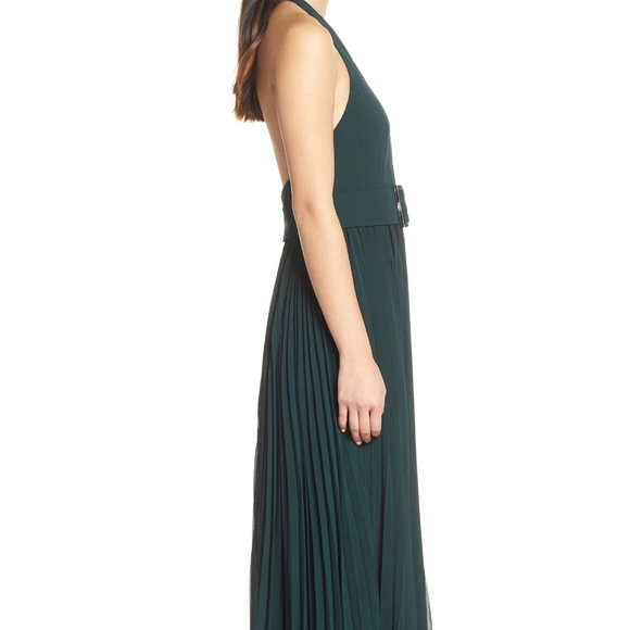 NEW Fame & Partners FOREST GREEN The Felice HALTER Pleated BELT Evening GOWN 10 - Picture 7 of 16